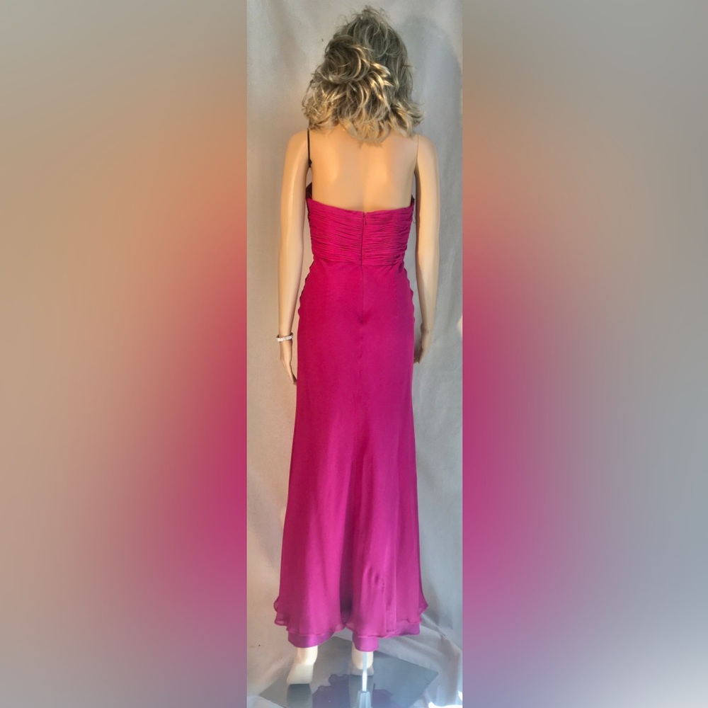 VINTAGE Pink empire waist silk maxi dress halter top deep V neck rhinestones Sz6 - Picture 8 of 14